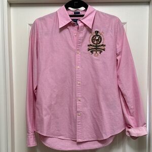 Ralph Lauren Pink Button-Down Shirt with Embroidered Crest